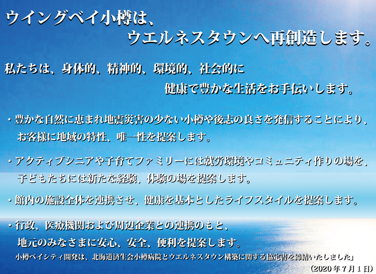 ウイングベイ小樽はウエルネスタウンへ再創造します。
